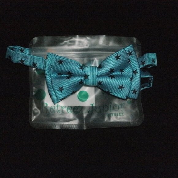 Retreez Junior Bow Tie Turquoise with Navy Blue Stars Adjustable size 4-7 years - Picture 1 of 1